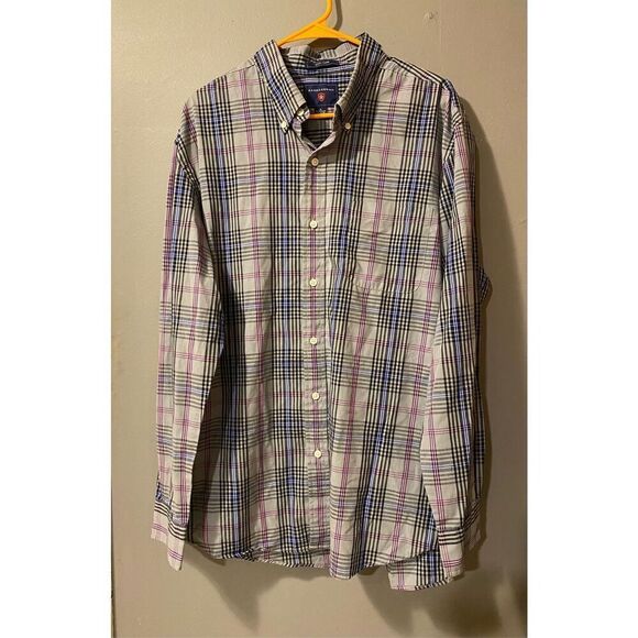 Saddlebred Gray/Purple Button Up Casual Long Sleeve Shirt Size XL NWOT - Picture 1 of 6